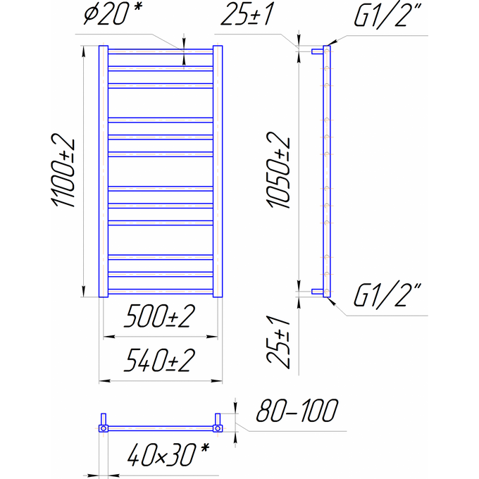 Водяной полотенцесушитель Mario Премиум Классик 1.2.0102.03.P (4820111352043, 1100x540, хром/сатин/белый глянец/черный матовый/графит/золото/бронза), фото 7