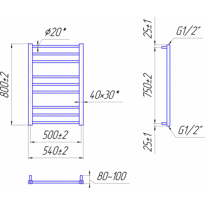Водяной полотенцесушитель Mario Премиум Классик 1.2.0100.03.P (4820111352050, 800x540, хром/сатин/белый глянец/черный матовый/графит/золото/бронза), фото 8