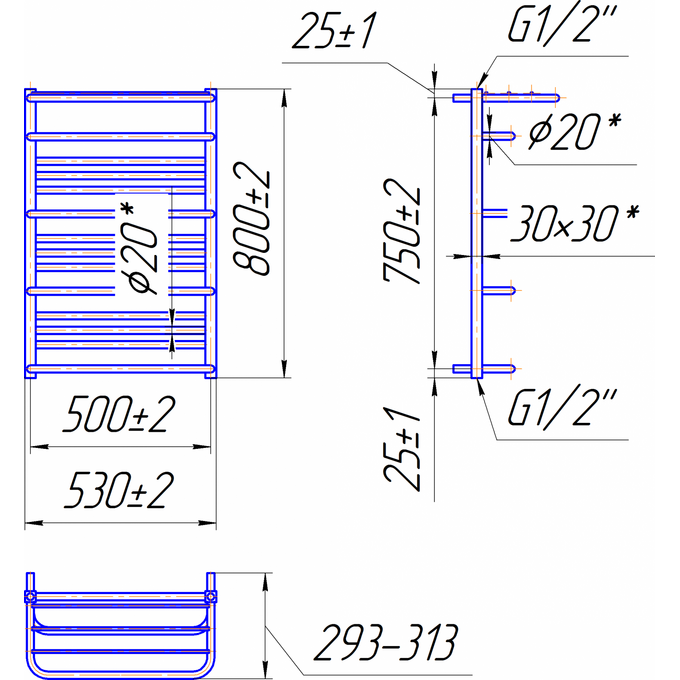 Водяной полотенцесушитель Mario Премиум Люксор 1.2.2000.03.P (4820111353330, 800x530, хром/белый глянец/черный матовый/графит/золото, с полкой), фото 7