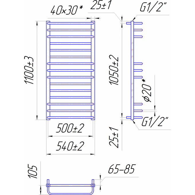 Водяной полотенцесушитель Mario Премиум Люкс 1.2.0302.03.P (4820111352036, 1100x540, хром/сатин/белый глянец/черный матовый/графит/золото/бронза), Доступные размеры: 540 x 1000, фото 7