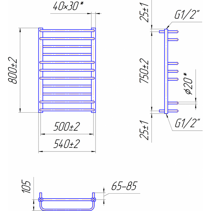 Водяной полотенцесушитель Mario Премиум Люкс 1.2.0300.03.P (4820111352029, 800x540, хром/сатин/белый глянец/черный матовый/графит/золото/бронза), Доступные размеры: 540 x 800, фото 8