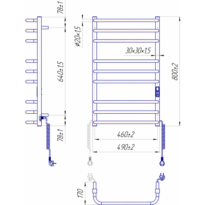 Электрический полотенцесушитель Mario Премиум Стандарт-I TR 2.2.1508.03.P (4820111356836, 800x500, хром/сатин/белый глянец/черный матовый/графит/золото/бронза, универсальный, с таймером), фото 6