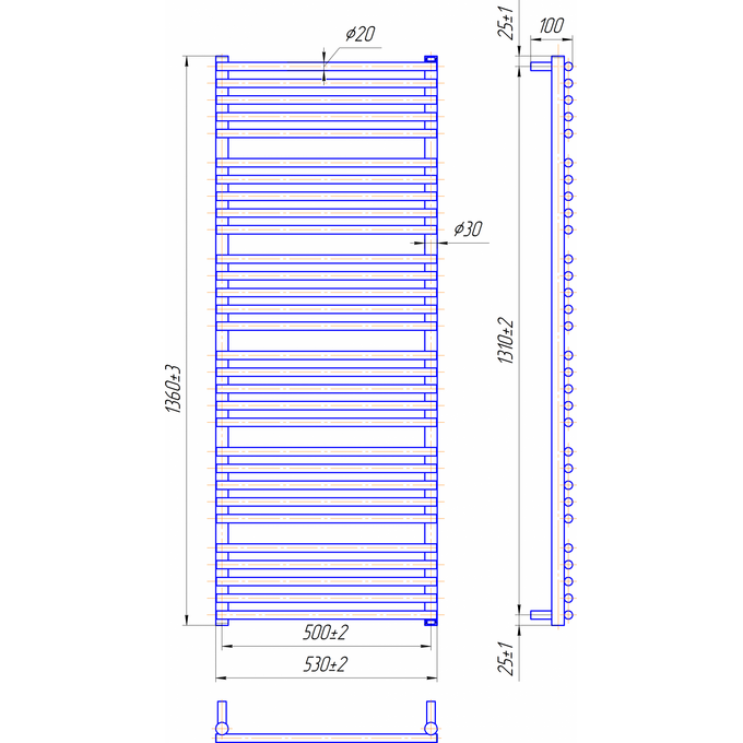 Водяной полотенцесушитель Mario Премиум Турин 1.2.1504.03.P (4820111353125, 1360x530, хром/белый глянец/черный матовый), фото 6