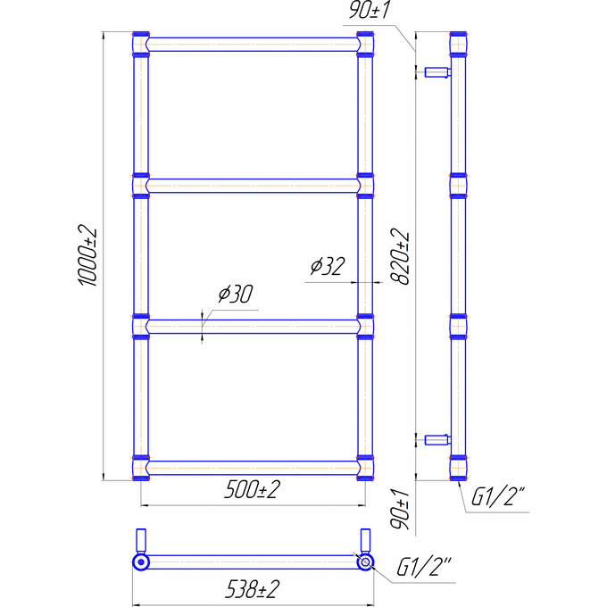 Водяной полотенцесушитель Mario Прованс 1.2.6301.03.Р (4820111354481, 1000x542, хром/белый глянец/черный матовый/графит/золото), фото 6