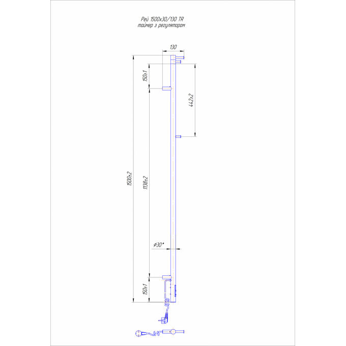Электрический полотенцесушитель Mario Ray-I TR 2.21.1103.15.Р (4820111355747, 1500x30, хром/сатин/белый глянец/черный матовый, с таймером), фото 4