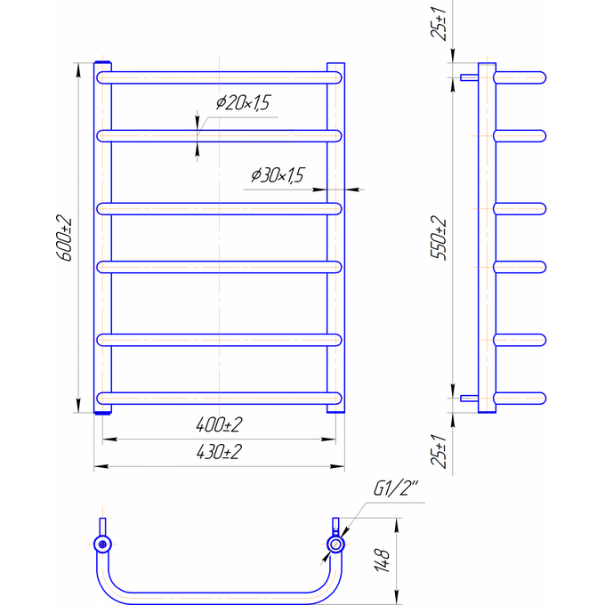 Водяна рушникосушарка Mario Стандарт 1.1.0202.01.P (4820111350384, 600x430, хром/сатин/білий глянець/чорний матовий/золото/бронза), фото , изображение 7