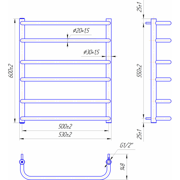 Водяна рушникосушарка Mario Стандарт 1.1.0203.01.P (4820111350391, 600x530, хром/сатин/білий глянець/чорний матовий/золото/бронза), фото , изображение 7