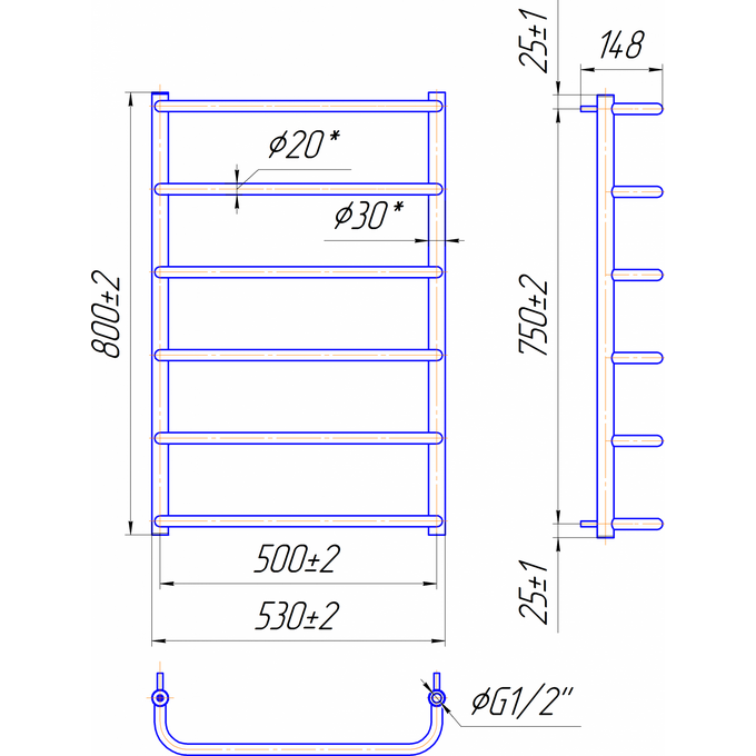 Водяна рушникосушарка Mario Стандарт HP 1.3.0202.01.P (4820111351336, 800x530, хром/сатин/білий глянець/чорний матовий/золото/бронза), фото , изображение 7
