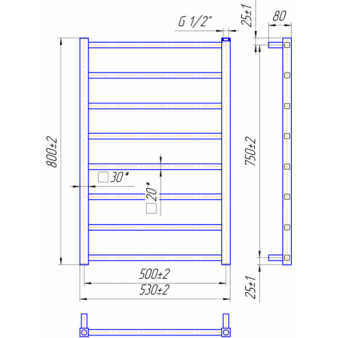 Водяной полотенцесушитель Mario Токио 1.2.0600.03.P (4820111352265, 800x530, хром/сатин/белый глянец/черный матовый/графит/золото/бронза), фото 7