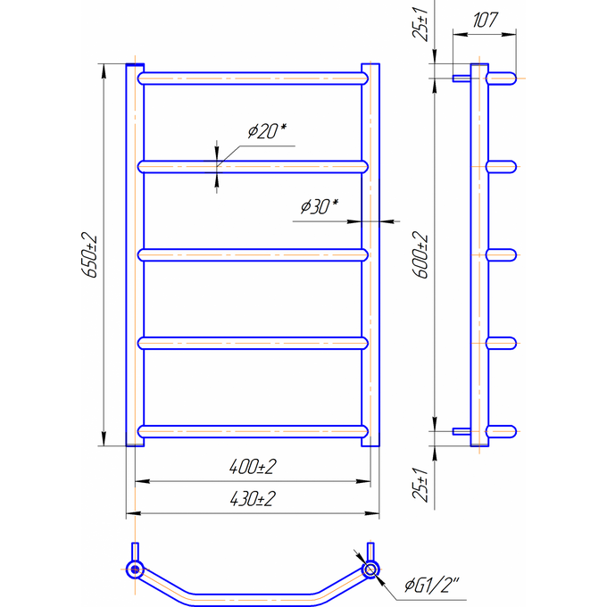 Водяной полотенцесушитель Mario Трапеция HP 1.3.2800.01.P (4820111351787, 650x430, хром/сатин/белый глянец/черный матовый/графит/золото/бронза), фото 6