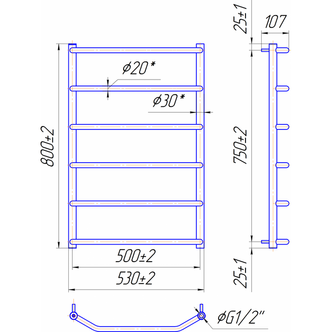 Водяной полотенцесушитель Mario Трапеция HP 1.3.2802.01.P (4820111351800, 800x530, хром/сатин/белый глянец/черный матовый/графит/золото/бронза), фото 6