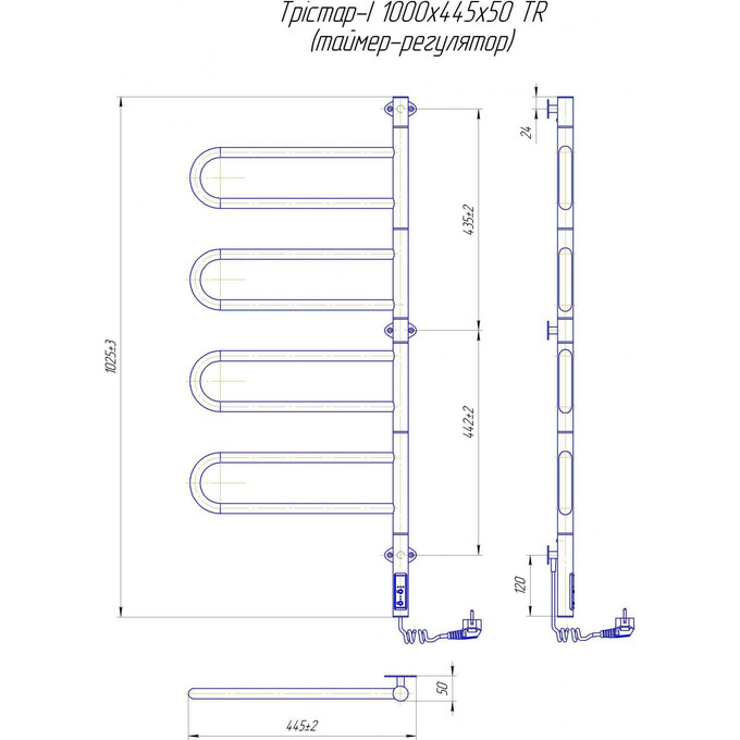 Электрический полотенцесушитель Mario Тристар-I TR 2.3.0507.11.P (4820111355655, 1000x445, хром/черный матовый, с таймером), фото 4