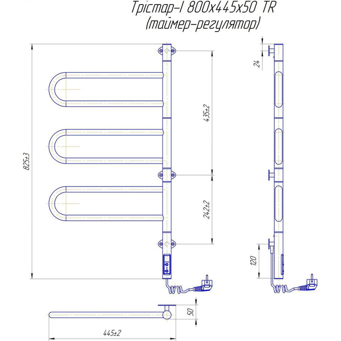 Электрический полотенцесушитель Mario Тристар-I TR 2.3.0506.11.P (4820111355648, 800x445, хром/черный матовый, с таймером), фото 4