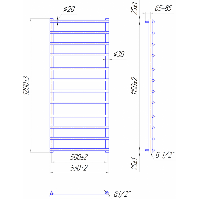Водяна рушникосушарка Mario Турин 1.1.4514.01.Р (4820111354290, 1200x530, хром/білий глянець/чорний матовий), фото , изображение 5