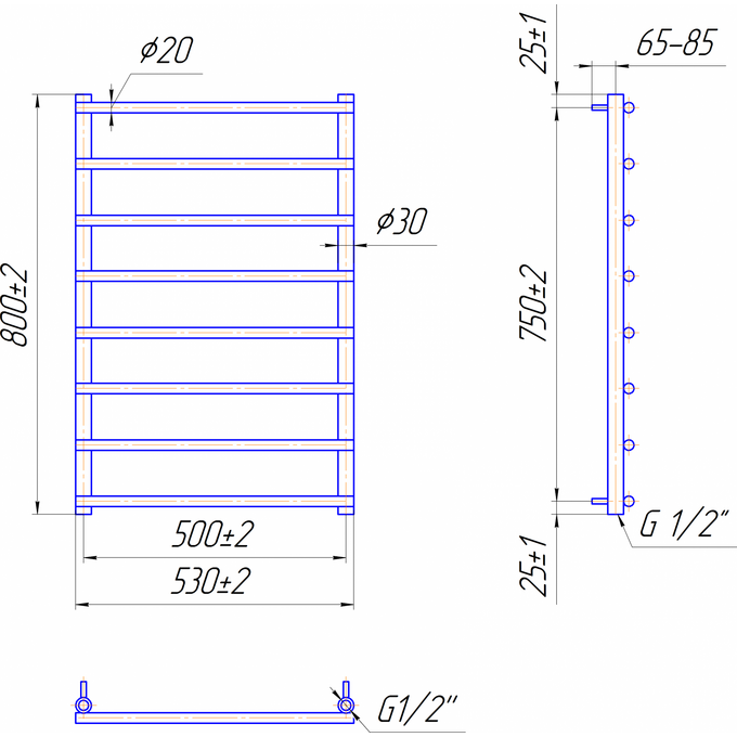 Водяной полотенцесушитель Mario Турин 1.1.4506.01.P (4820111353002, 800x530, хром/белый глянец/черный матовый), фото 5