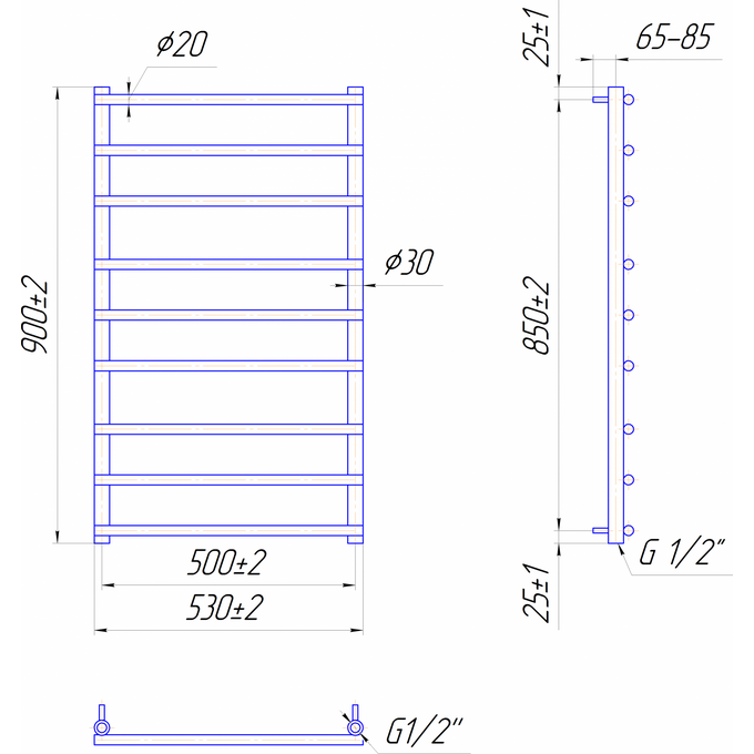 Водяной полотенцесушитель Mario Турин 1.1.4507.01.P (4820111353019, 900x530, хром/белый глянец/черный матовый), фото 5