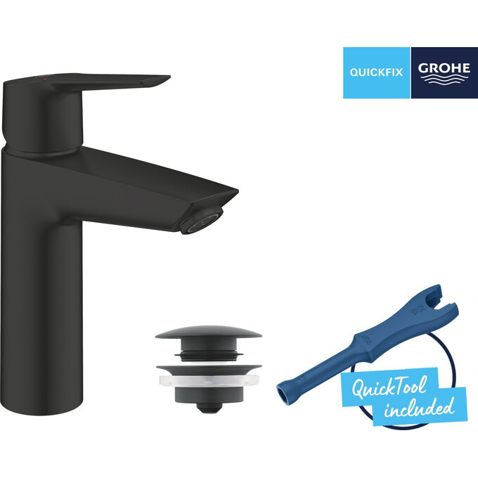 Смеситель для умывальника Grohe QuickFix Start 235752432 (черный матовый, с донным клапаном), фото 5