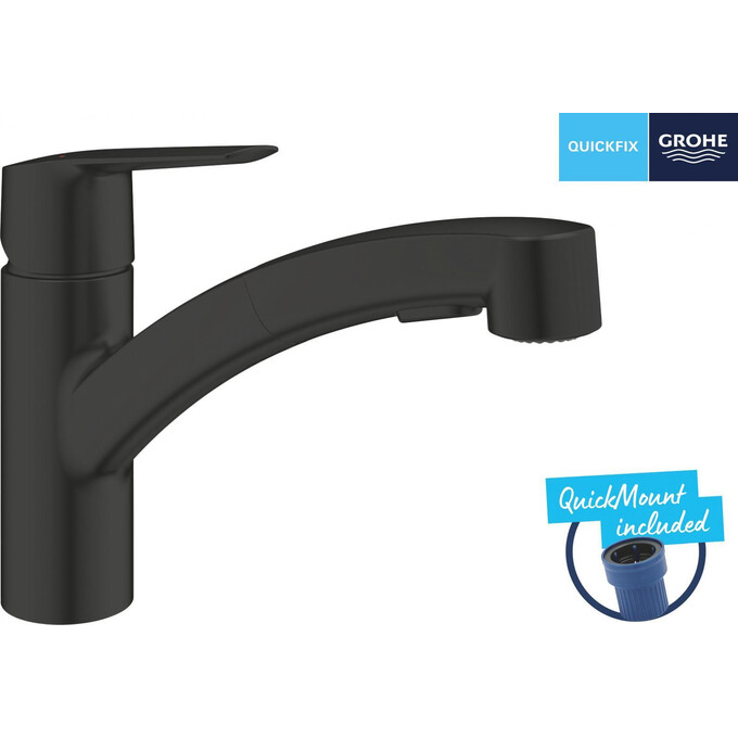 Смеситель для кухни Grohe QuickFix Start 303072431 (черный матовый, с выдвижной лейкой), фото 3