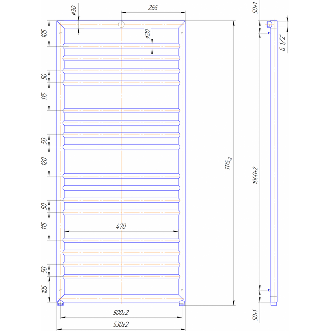 Водяной полотенцесушитель Mario Донна 1.2.5201.03.Р (4820111356256, 1175x530, хром/белый глянец/черный матовый/графит/золото), фото 7