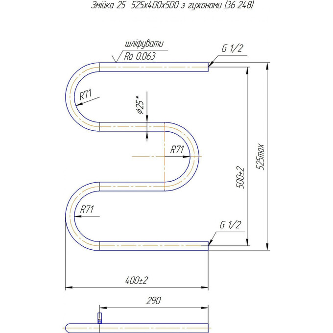 Водяной полотенцесушитель Mario Змейка ∅25 1.1.2508.04.P (4820111357161, 525x400, хром/белый глянец/черный матовый/графит/золото/бронза), фото 5