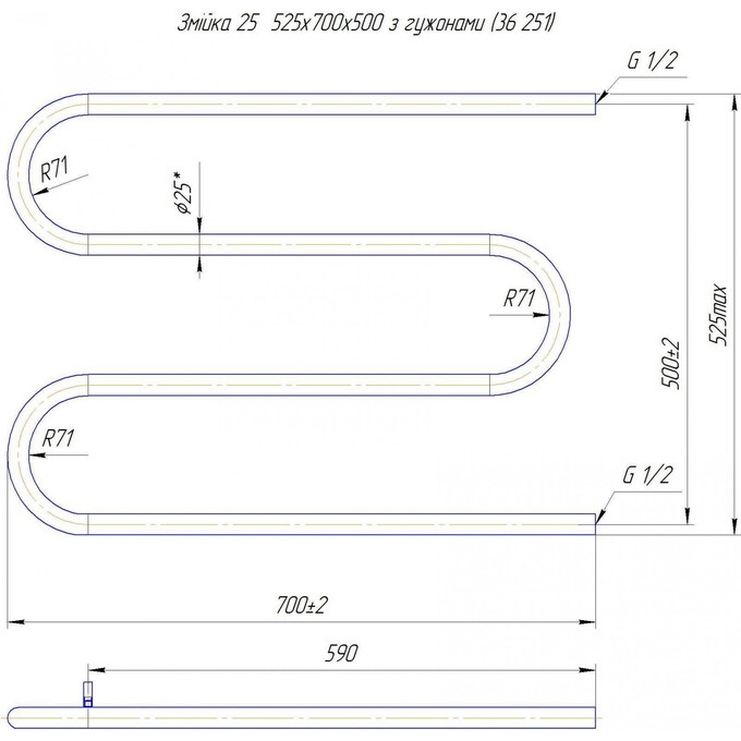 Водяна рушникосушарка Mario Змійка ∅25 1.1.2511.04.P (4820111357192, 525x700, хром/білий глянець/чорний матовий/золото/бронза), фото , изображение 5