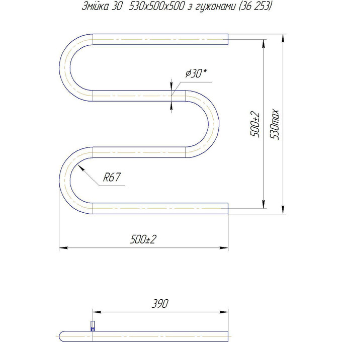 Водяна рушникосушарка Mario Змійка ∅30 1.1.3005.05.P (4820111357215, 530x500, хром/білий глянець/чорний матовий/золото/бронза), фото , изображение 4