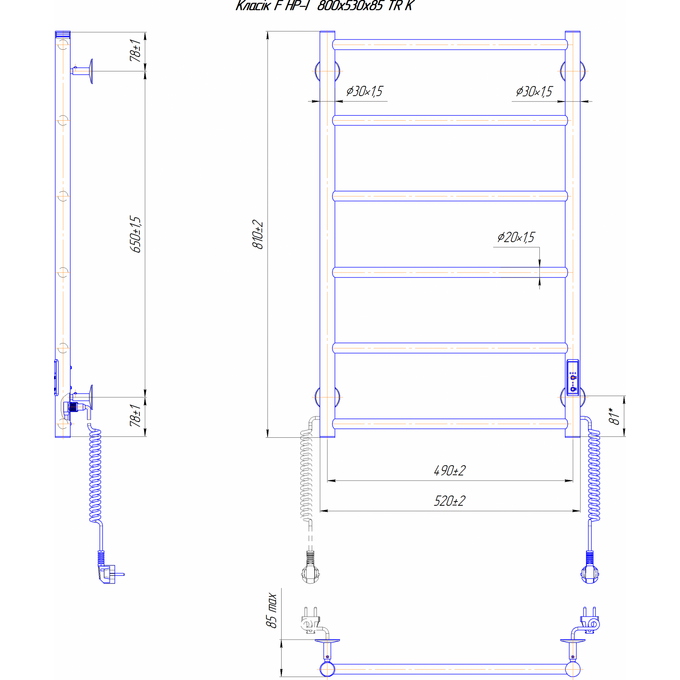 Электрический полотенцесушитель Mario Классик F НР-I TR K 2.3.0703.10.Р (4820111356966, 800x530, хром/сатин/белый глянец/черный матовый/графит/золото/бронза, универсальный, с таймером), фото 7