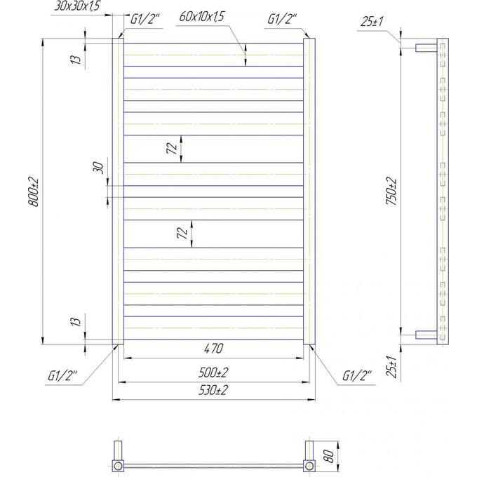 Водяна рушникосушарка Mario Санти 1.2.6800.03.P (4820111354832, 800x530, хром/білий глянець/чорний матовий/золото/сатин/бронза), фото , изображение 6