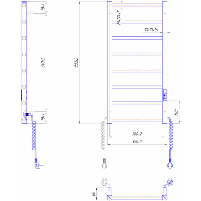 Электрический полотенцесушитель Mario Токио-I TR 2.2.1705.03.P (4820111357154, 800x400, хром/сатин/белый глянец/черный матовый/графит/золото/бронза, универсальный, с таймером), фото 7