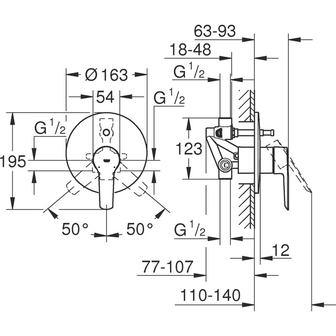 Змішувач прихованого монтажу для ванни Grohe Start QuickFix 23558002 (внутрішня частина в комплекті), фото , изображение 6