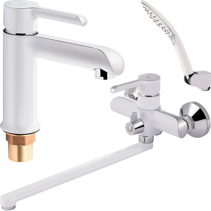 Комплект смесителей для ванной комнаты Qtap Grand (QTGRAWCR005+QTGRAWCR001F, белый/хром), фото 