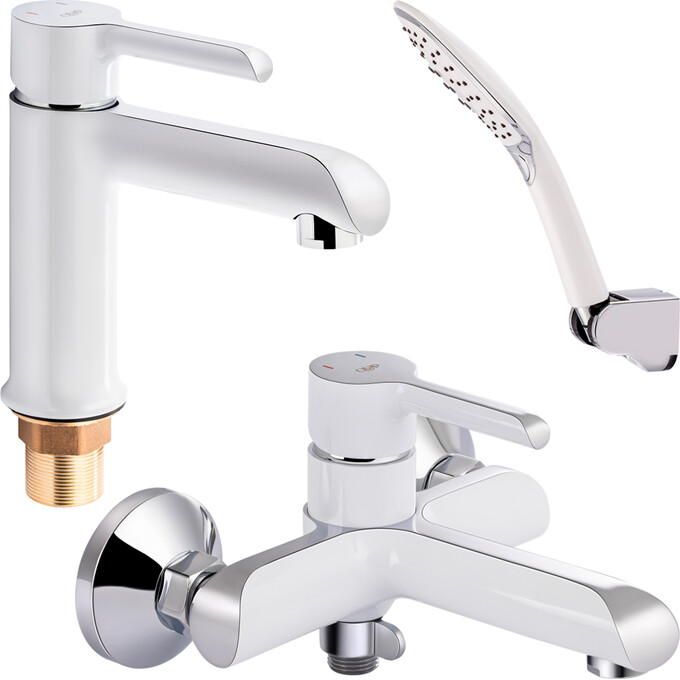 Комплект смесителей для ванной комнаты Qtap Grand (QTGRAWCR006+QTGRAWCR001F, белый/хром), фото 