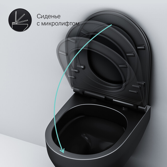 Безободковый подвесной унитаз Am.Pm Spirit V2.0 FlashClean C701700MBSC (черный, с сиденьем), фото 9