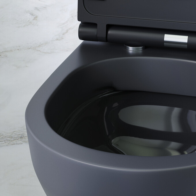 Безободковый подвесной унитаз Am.Pm Spirit V2.0 FlashClean C701700MBSC (черный, с сиденьем), фото 4