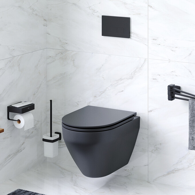 Безободковый подвесной унитаз Am.Pm Spirit V2.0 FlashClean C701700MBSC (черный, с сиденьем), фото 2