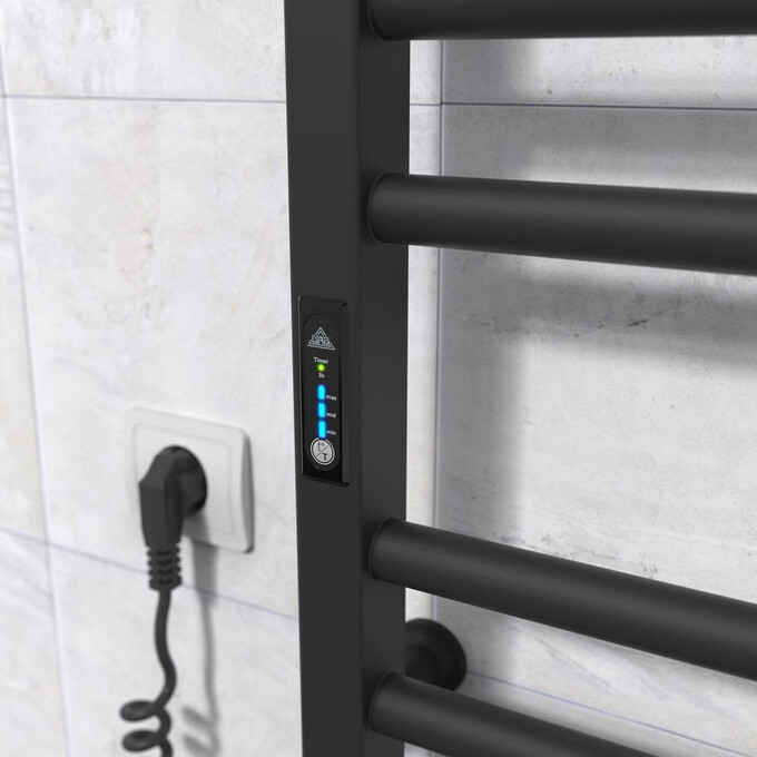 Электрический полотенцесушитель Laris Зебра Альфа-25 ЧК(Ч)6 R3 73207759 (600x500, черный матовый, левый, с таймером), Доступные размеры: 600 x 500, Цвет производителя: черный матовый, Подключение полотенцесушителя: левое, фото 2