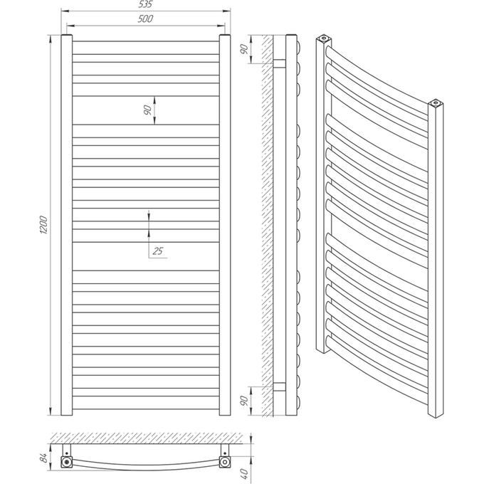 Водяной полотенцесушитель Laris Атлант П16 71207673 (500x1200, хром/белый/черный/золото/бронза), фото 5