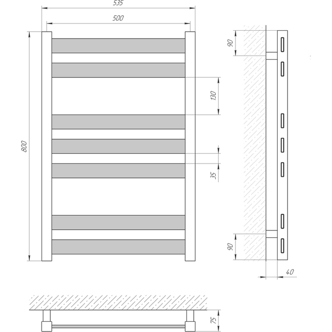 Водяной полотенцесушитель Laris Бонд П7 73207180 (500x800, хром/белый/черный/золото/бронза), фото 4