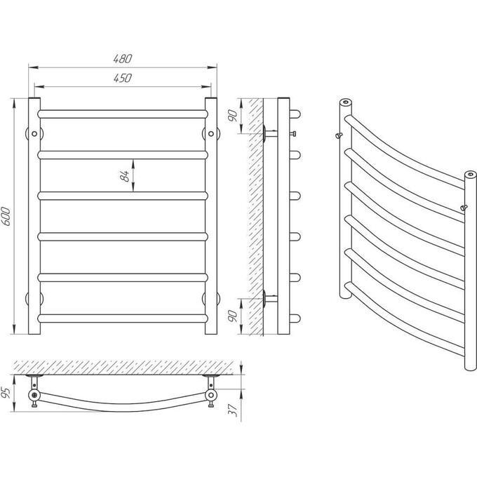 Водяной полотенцесушитель Laris Классик П6 71207028 (450x600, хром/белый/черный/золото/бронза), фото 5
