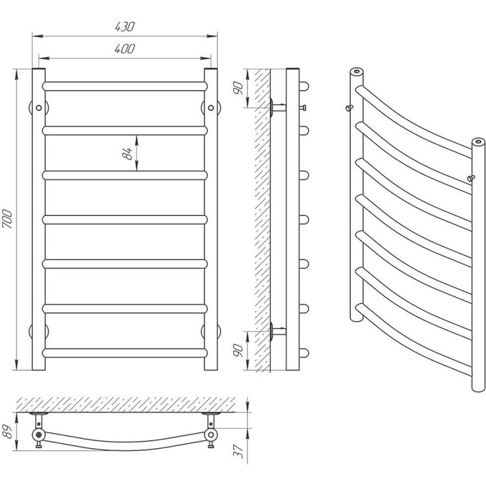 Водяной полотенцесушитель Laris Классик П7 71207581 (400x700, хром/белый/черный/золото/бронза), фото 5