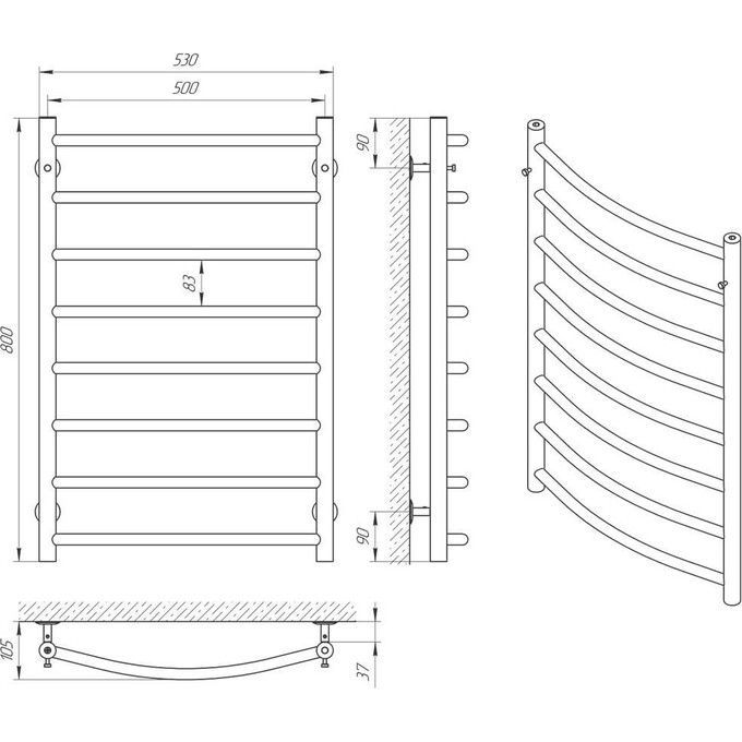 Водяной полотенцесушитель Laris Классик П8 71207030 (500x800, хром/белый/черный/золото/бронза), фото 5