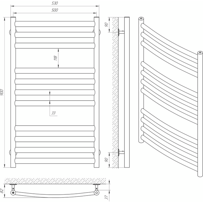Водяной полотенцесушитель Laris Классик Премиум П11 71207678 (500x900, хром/белый/черный/золото/бронза), фото 6
