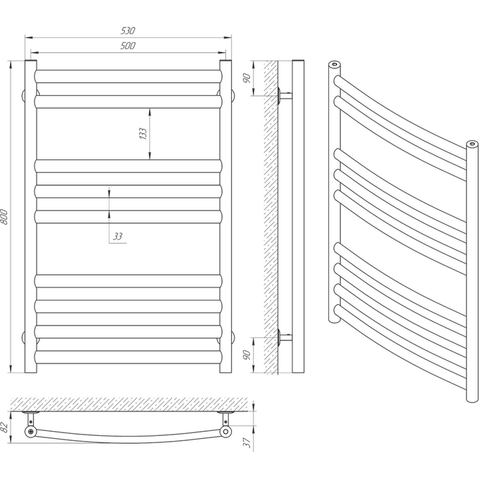 Водяной полотенцесушитель Laris Классик Премиум П9 71207677 (500x800, хром/белый/черный/золото/бронза), фото 6