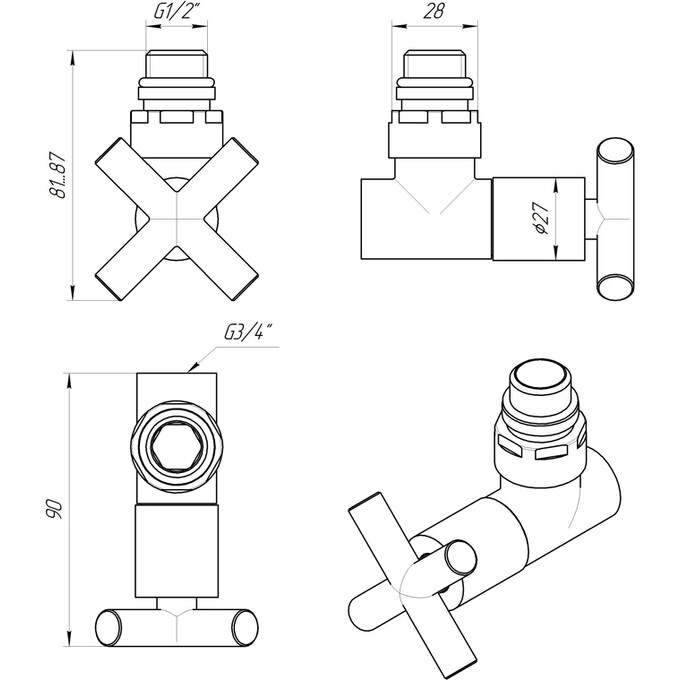 Кран угловой для полотенцесушителя Laris Luxon ZZ-4704 71401042 (1/2"x3/4"), фото 6