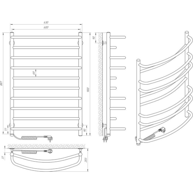 Электрический полотенцесушитель Laris Евромикс П10 73207686 (600x900, хром/белый/черный/золото/бронза, левый, сенсорный, с таймером), Доступные размеры: 600 x 900, Подключение полотенцесушителя: левое, фото 7