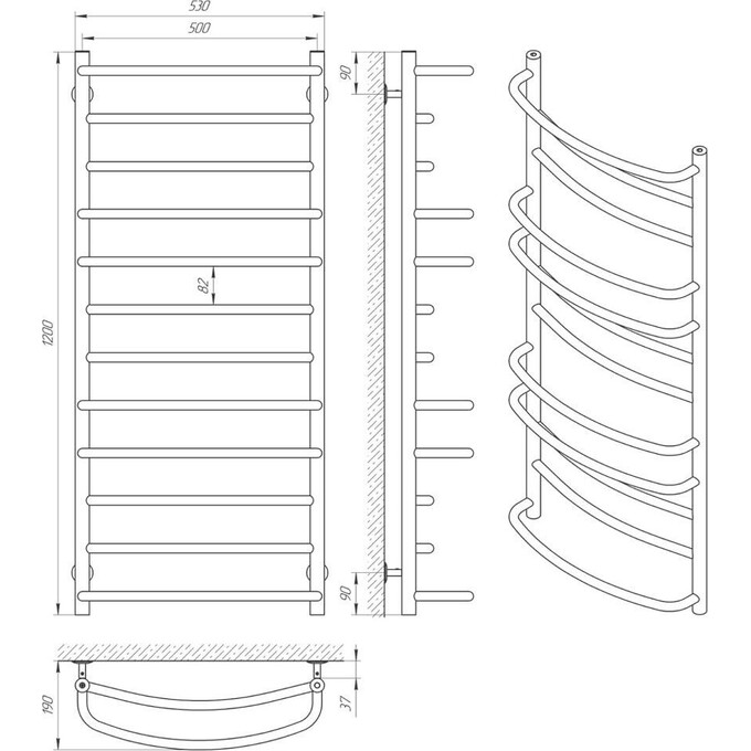 Водяной полотенцесушитель Laris Евромикс П12 71207574 (500x1200, хром/белый/черный/золото/бронза), фото 6