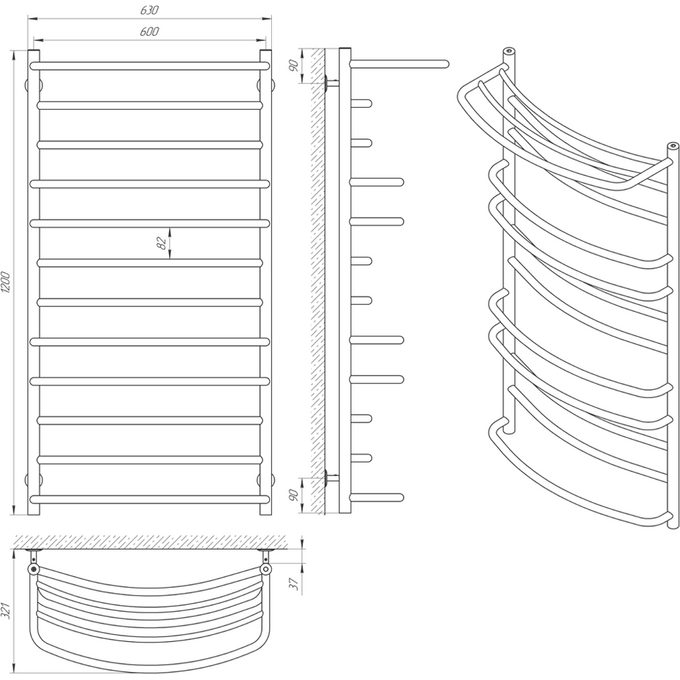 Водяной полотенцесушитель Laris Евромикс П12 71207698 (600x1200, хром/белый/черный/золото/бронза, с полкой), фото 5