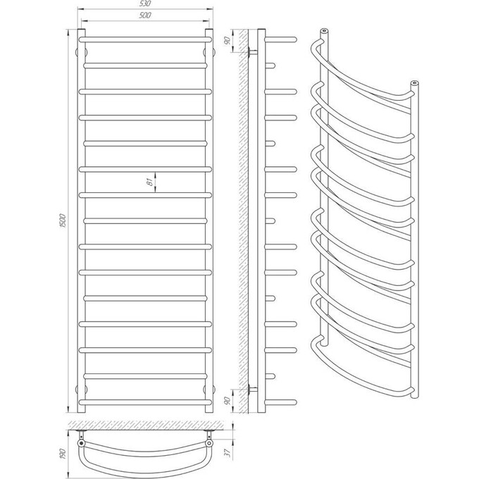 Водяной полотенцесушитель Laris Евромикс П15 71207575 (500x1500, хром/белый/черный/золото/бронза), фото 5