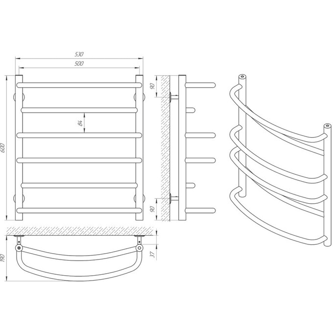 Водяной полотенцесушитель Laris Евромикс П6 71207523 (500x600, хром/белый/черный/золото/бронза), фото 4