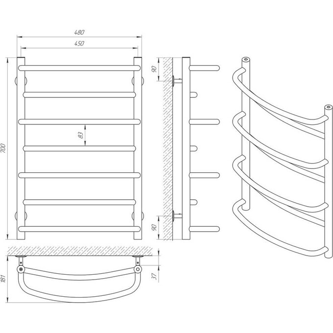 Водяной полотенцесушитель Laris Евромикс П7 71207147 (450x700, хром/белый/черный/золото/бронза), фото 5